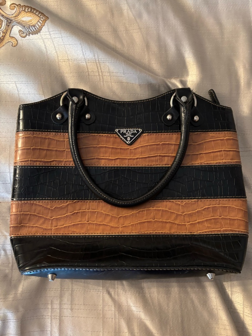Black and Tan faux leather handbag
